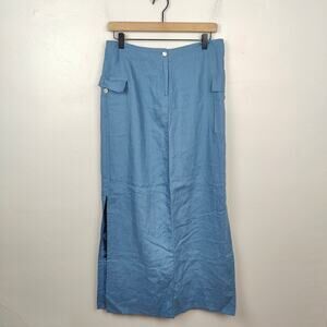 Vintage Y2K Edward Linen Cargo‎ Maxi Skirt Womens Medium Slate Blue Lined